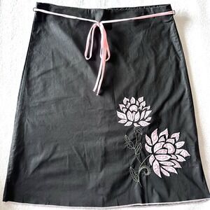 Vintage Y2K Skirt Size‎ 7 Black Pink Embroidered Floral Tie Belt Clueless